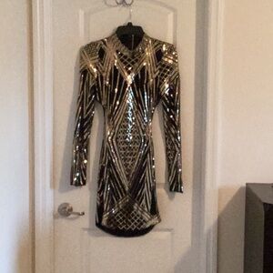Black and Gold Sequin Dress
